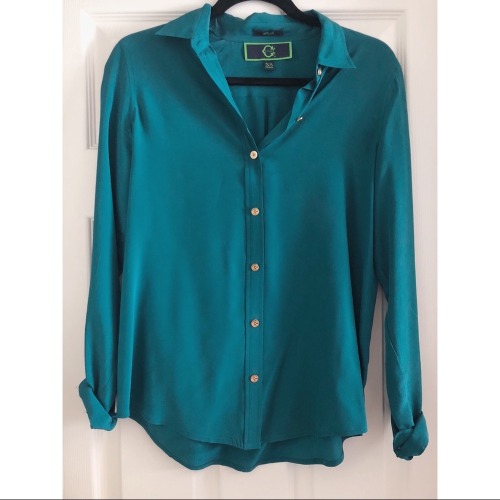 C Wonder Emerald Green 100% Silk Blouse Size XS